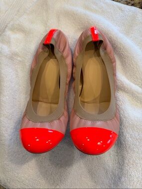 J. Crew Pink Ballet Flats with Neon Coral Toe Cap